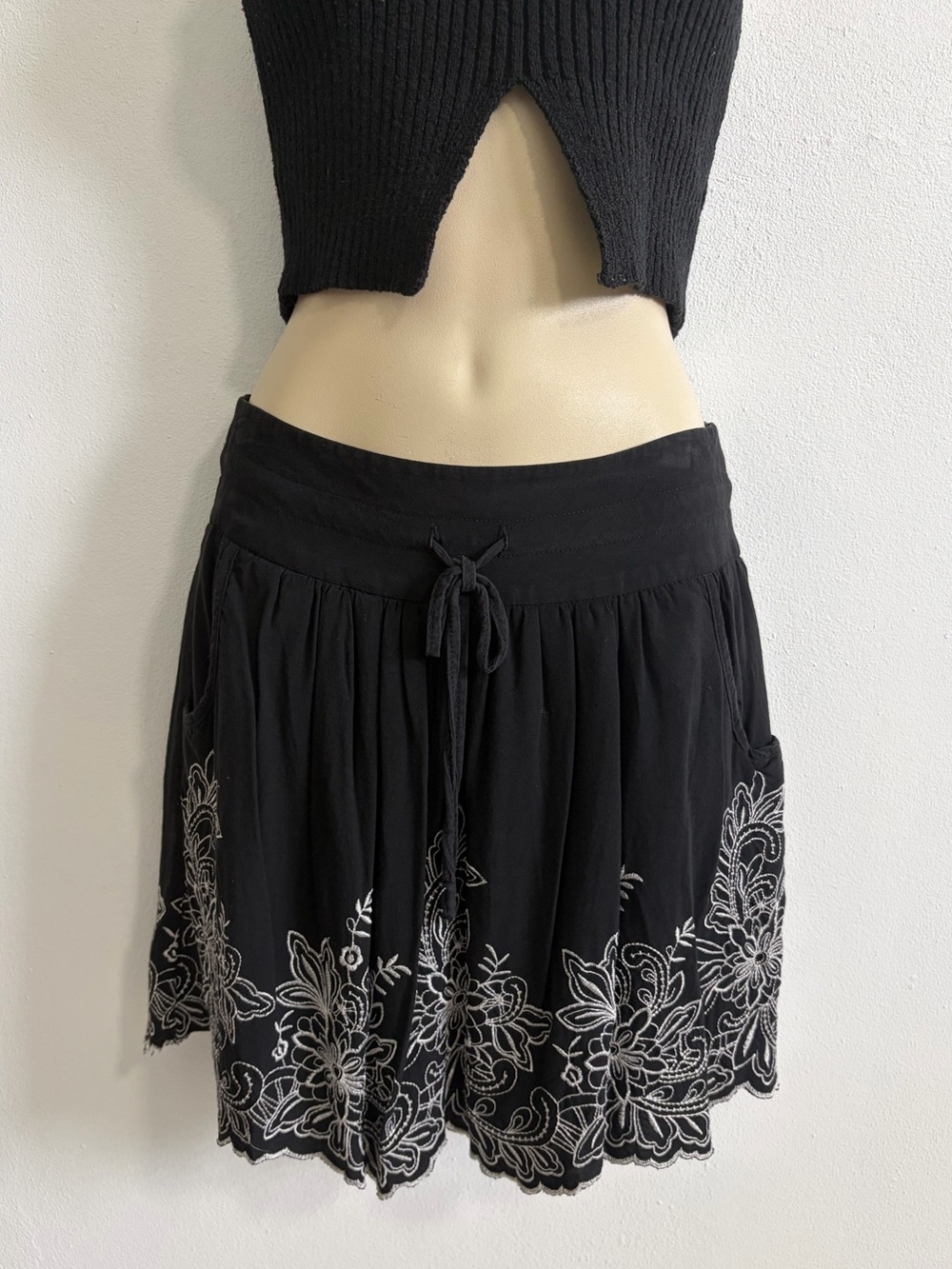 Charlotte Russe Black Embroidered Hem Skirt